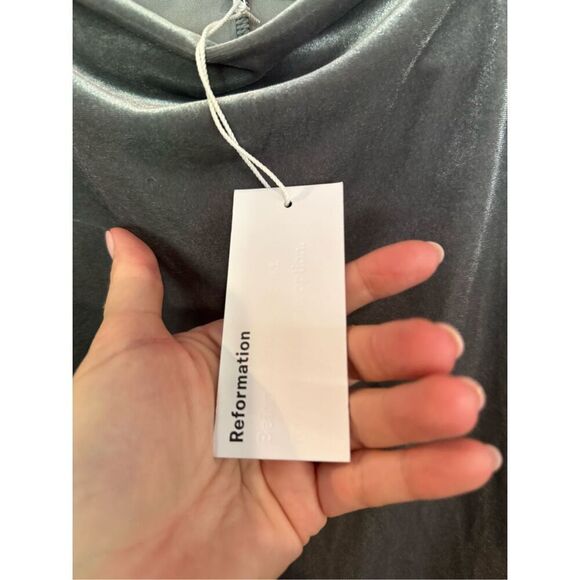 Reformation Alden Knit Shift Dress, Silver Velvet - Picture 9 of 10